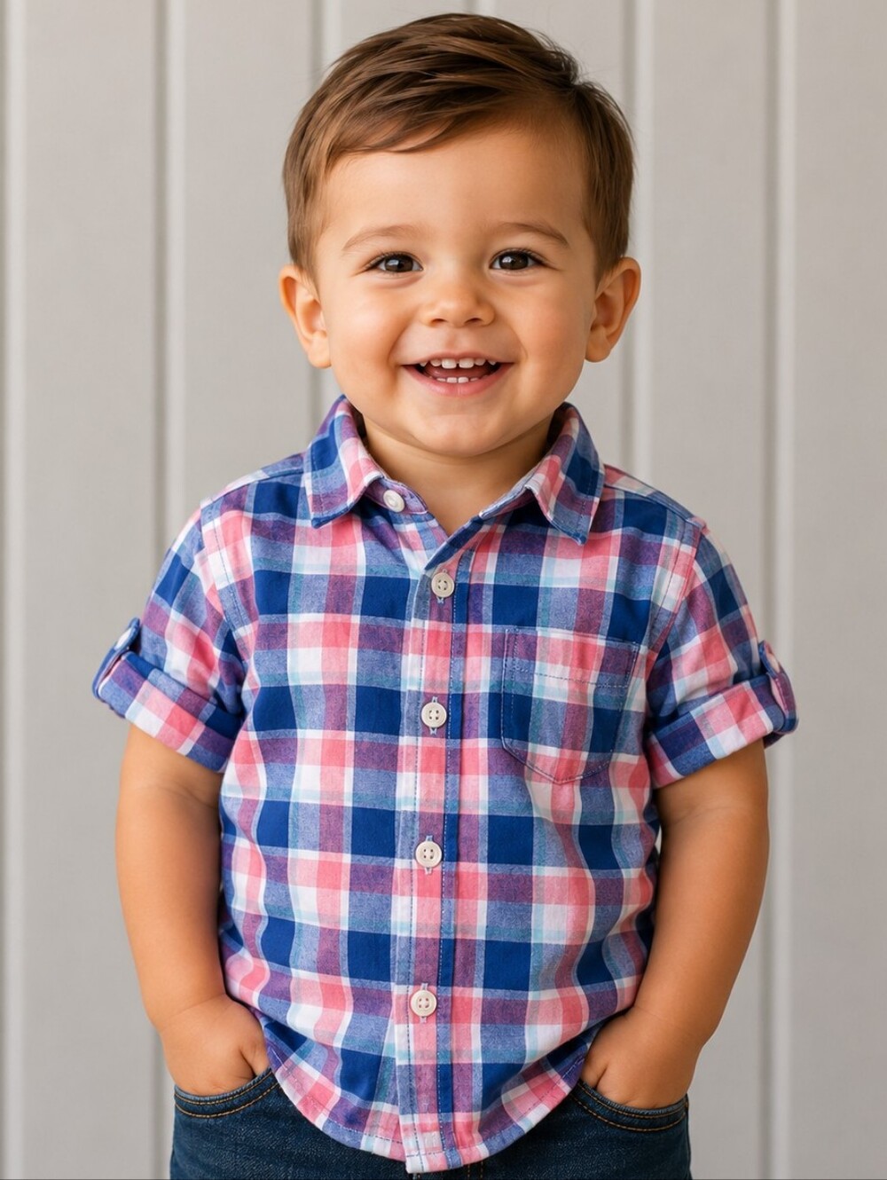 18-24 Boys Plaid Button Up Shirt